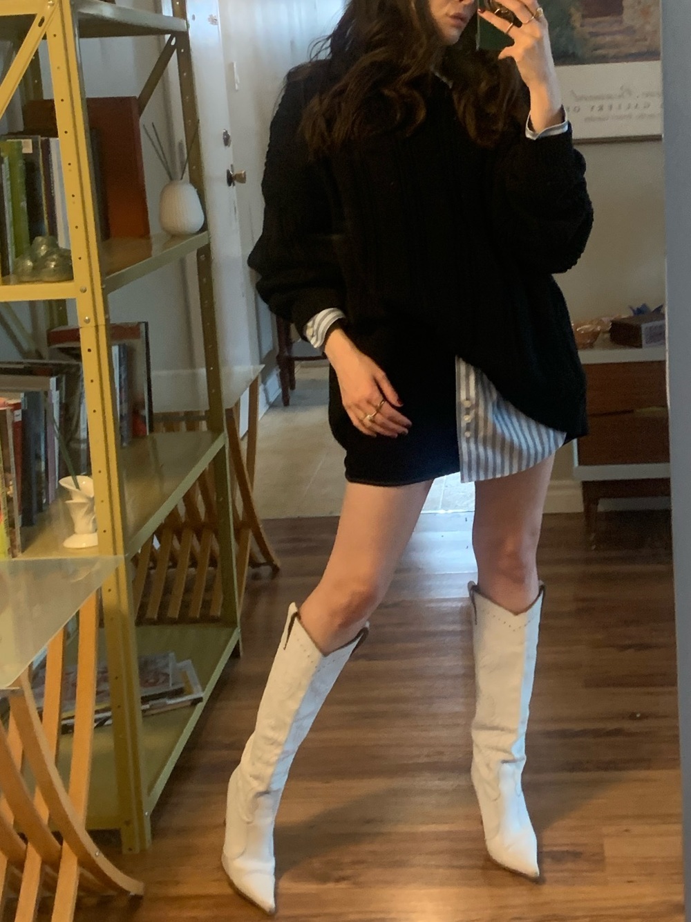 White Leather High Heel Cowboy Boots
